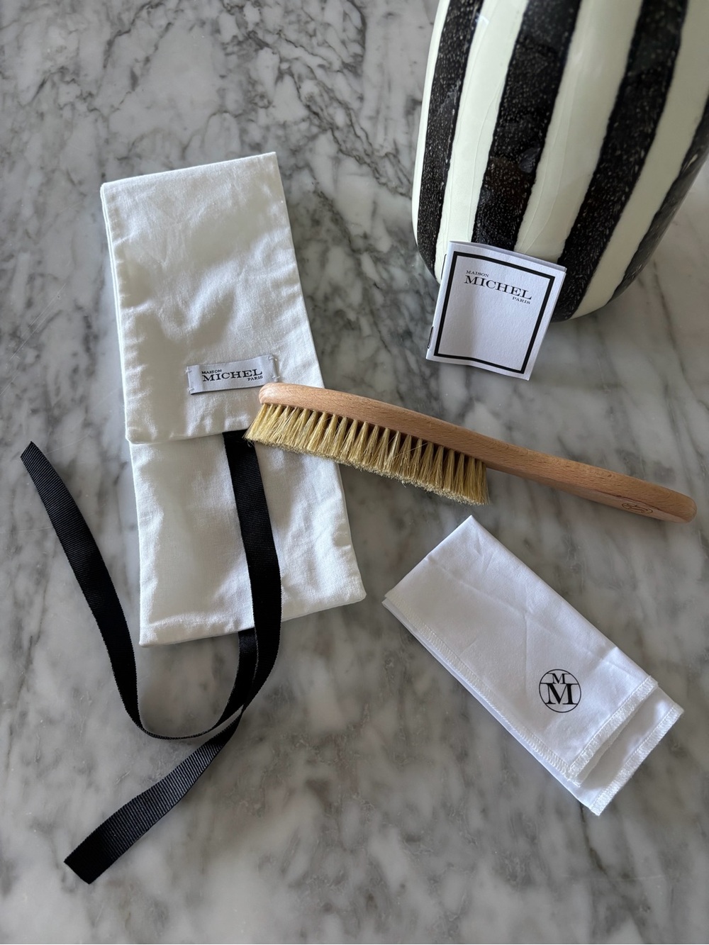 Maison Michel - White Cotton Hat Brush and Cloth Set